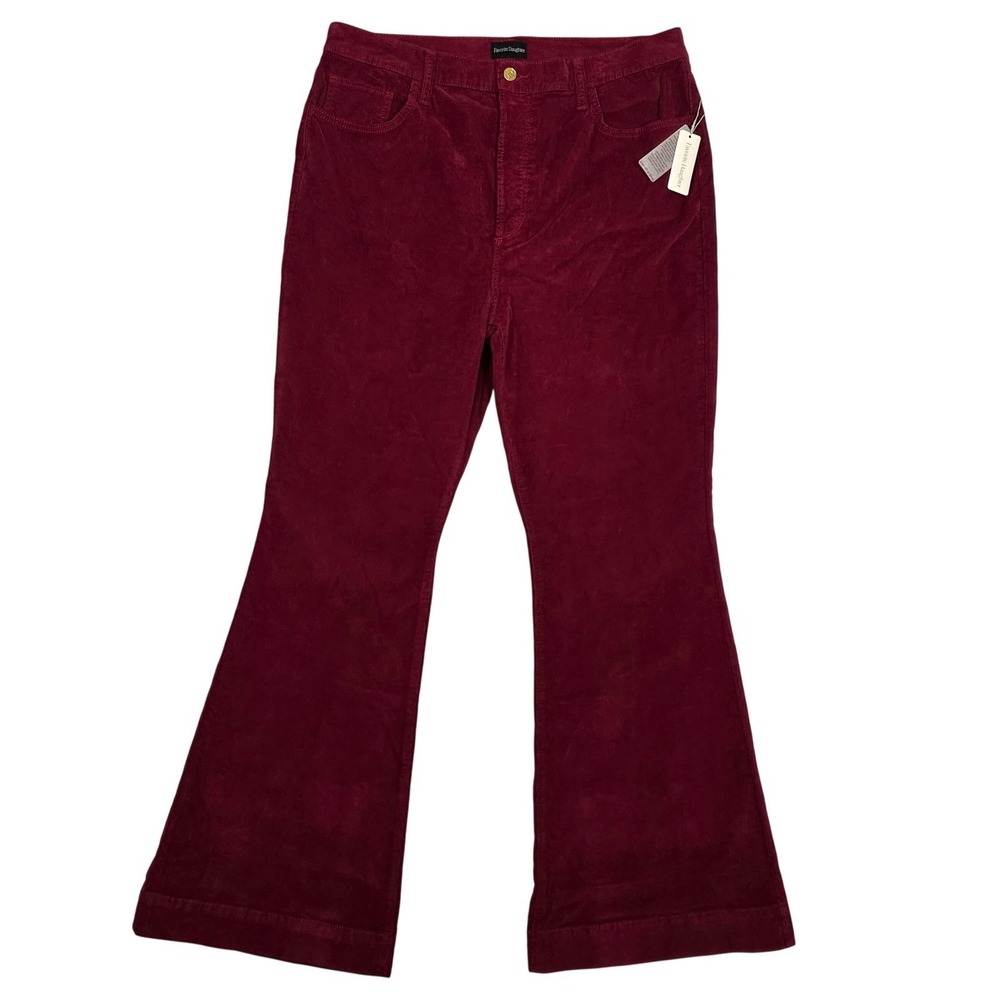 Favorite Daughter The Valentina Flare Corduroy Jeans Maroon Red Banner Sz 34 New